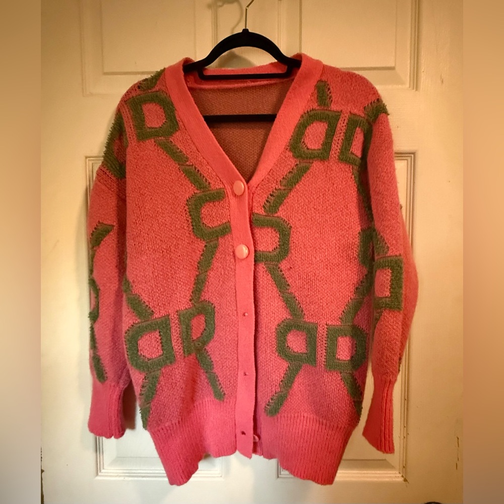 SHEIN Pink and Green Patterned Cardigan